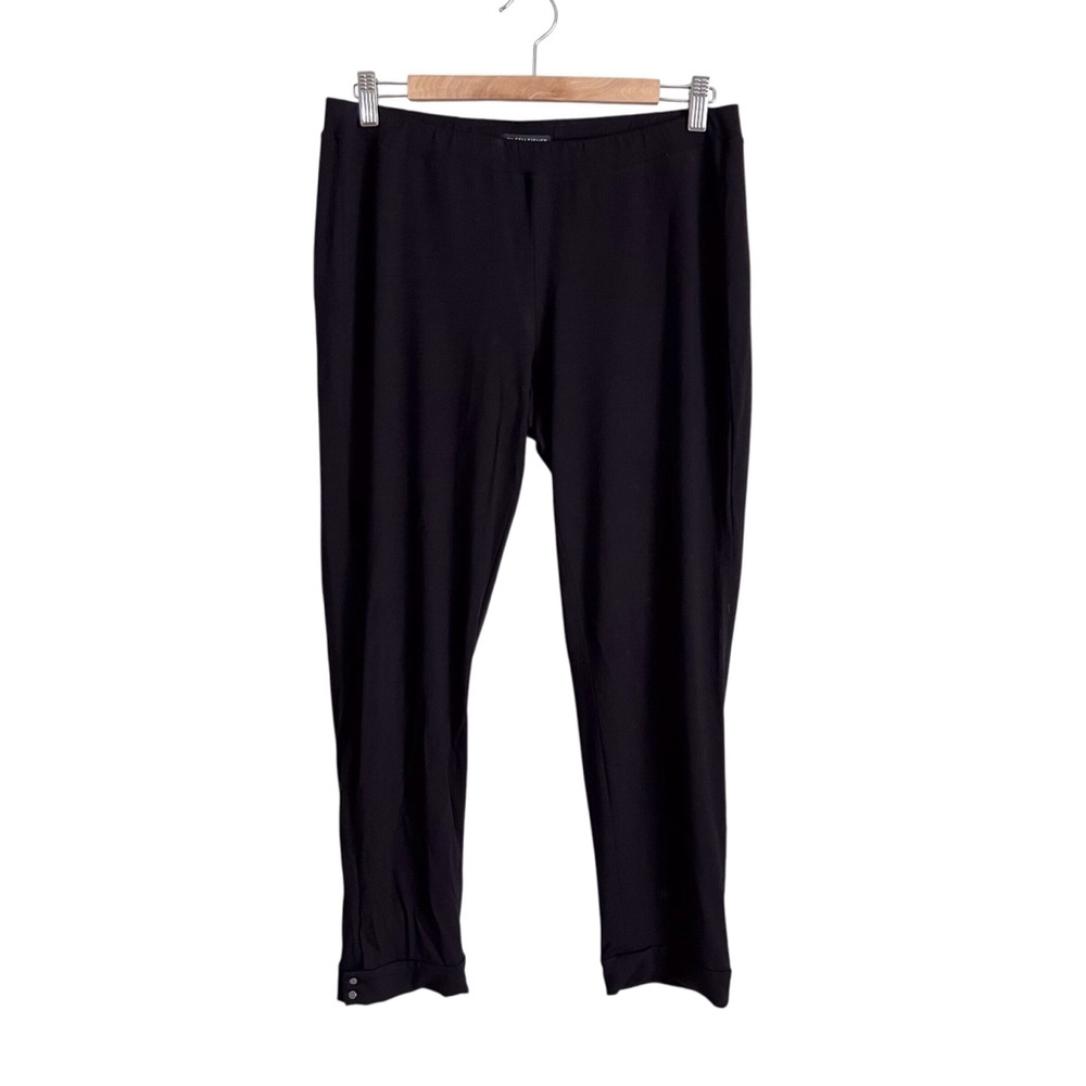 Eileen Fisher Black Pant Straight Leg Button Ankle Mature Classic Neutral Small